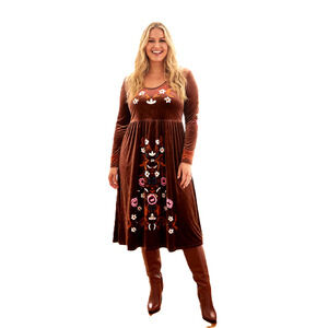 Ursime crushed velvet floral boho cottage core plus size dress XL